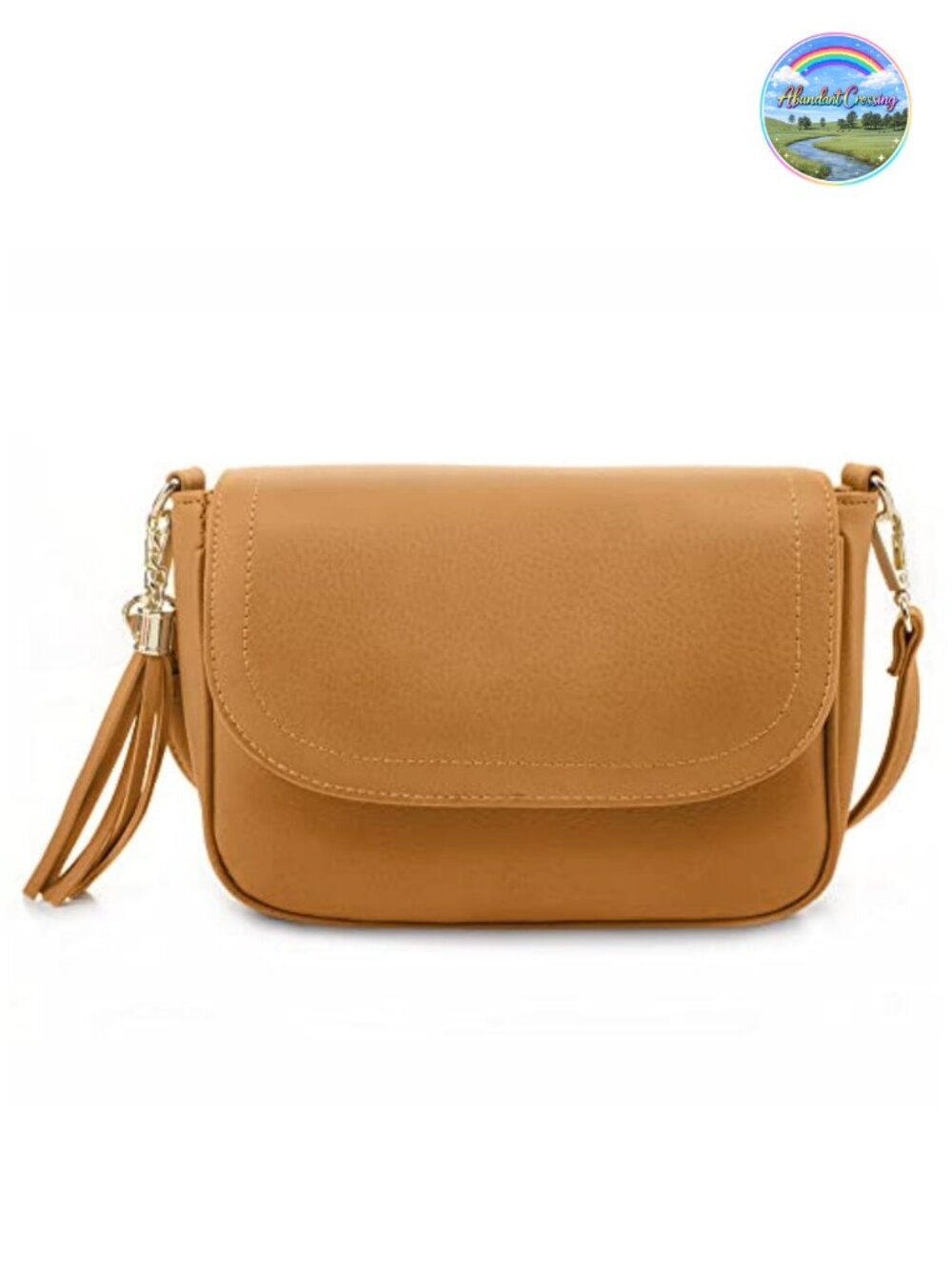 Small Flap Crossbody Bag Vegan Leather Saddle Purse with Tassel
